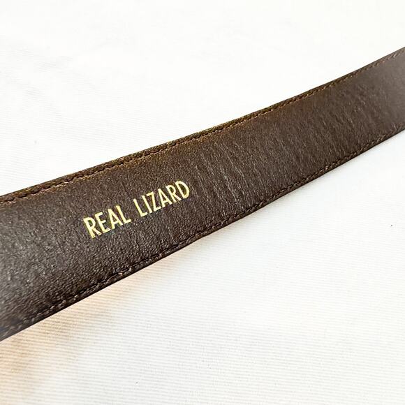 Bruno Magli Brown Leather Real Lizard All Leather Belt Brass Buckles Size 40 - Picture 3 of 5